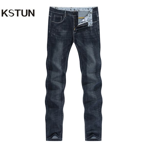 

mens jeans black slim straight 2020 summer full length trousrs men's clothing male jeans wholesales, Blue