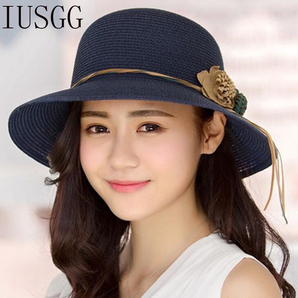 

wide brim hats iusgg summer for women floral casual beach hat 2021 fashion design staw five colors spring, Blue;gray