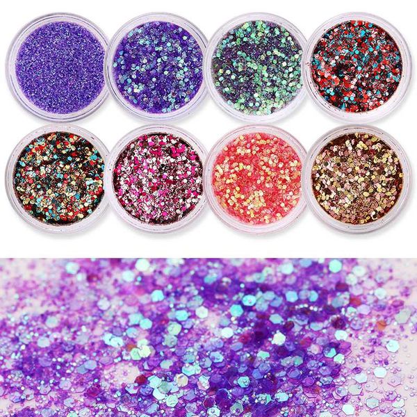 

1 box holographics nail glitter sequins powder corlor series mixed size nails flakies paillette 3d nail art decoration in box, Silver;gold