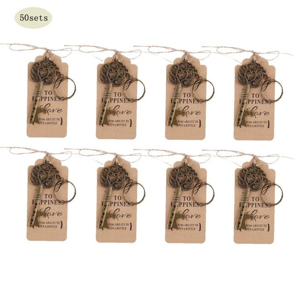 

50x vintage key bottle opener +tag card keychain wedding party favors souvenirs