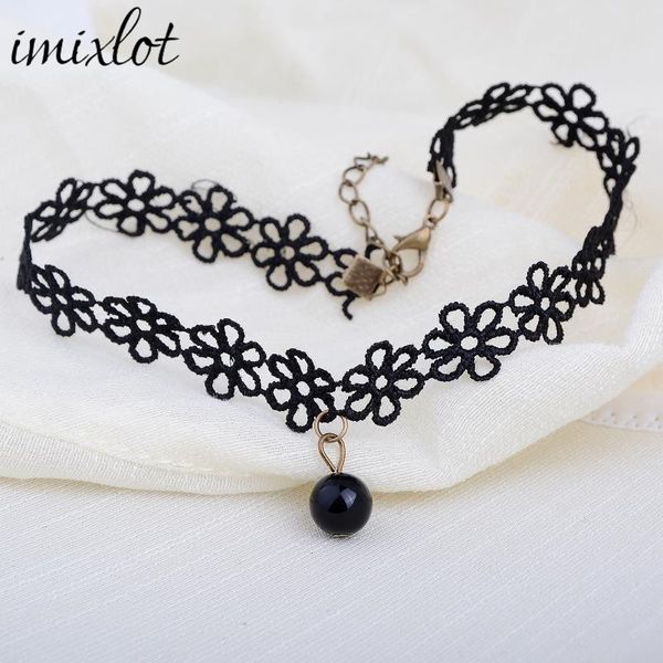 

pendant necklaces imixlot punk gothic black lace flower clavicle chain beads dangle choker women trendy party jewelry accessories, Silver