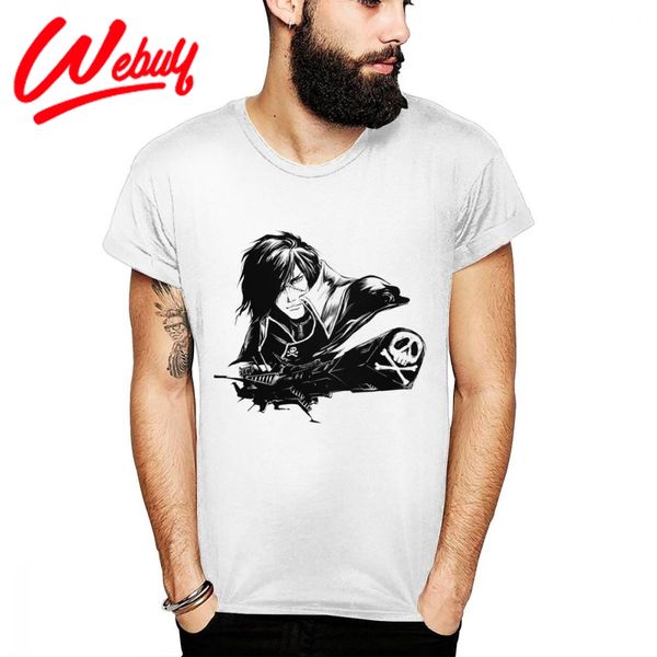 

albator harlock space pirate t-shirt male crewneck summer casual camiseta cartoon natural cotton tee