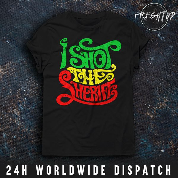 

i sthe sheriff t shirt bob marley eric clapton rastaman reggae colours lion
