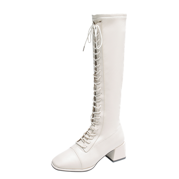 

0.3~~ spring and summer lacing thigh-high dress black fashion square heel dress shoes pu 35--39 in winter fire