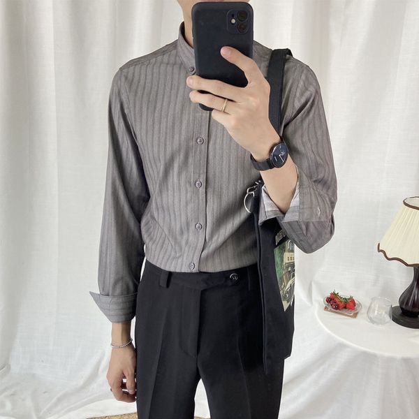 

Korean Style Dress Shirt Men's Slim Stylish Business Casual Shirt Men Streetwear Wild Striped Long Sleeve Shirts Mens -3XL, White;black