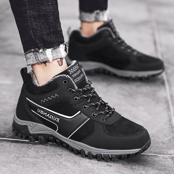 

winter ankle boots women men mountain hiking climbing comfortable sports shoes snow warm plush platform sneakers winter, Black