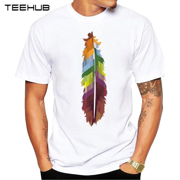

new arrivals 2019 teehub cool design men's fashion beautiful feather printed t-shirt short sleeve o-neck hipster tee