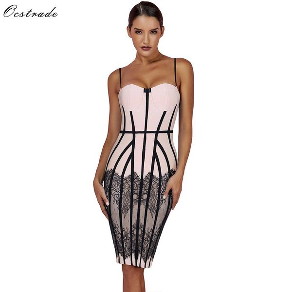 

ocstrade summer bandage dresses 2019 new spaghetti strap black lace bodycon dress club evening party bandage dresses for women c200919, Black;pink