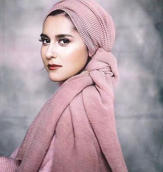 

scarves ladies plain 20 color wrinkle scarf shawl wrap raised grain drape muslim headband viscose autumn, Blue;gray