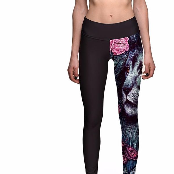 

leggings new fashion leggings tiger rose 3d print women pants jegging trousers ropa mujer, Black