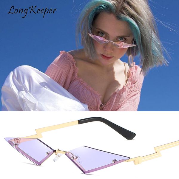 

sunglasses small lens rimless women brand designer unique wave legs cat eye sun glasses female travel tinted mirror eyewear, White;black