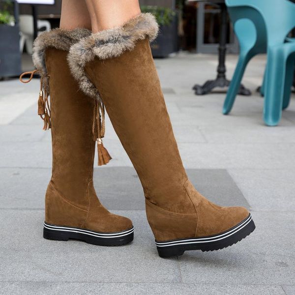 

women's rubber boots wedge shoes booties ladies platform australia thigh high heels high round toe rain, Black