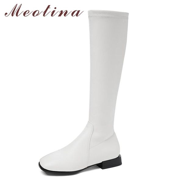 

meotina riding boots women shoes zipper flats knee-high boots square toe flat long female autumn black white big size 43