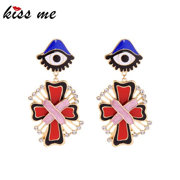 

kissme hyperbole multicolor enamel cross evil eye drop earrings for women exquisite crystal gold color earrings fashion jewelry, Silver