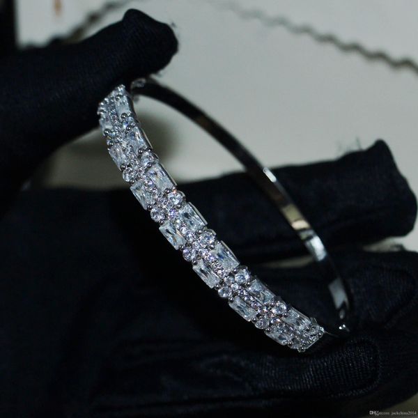 

choucong new arrival luxury jewelry 925 sterling silver princess cut white z cz diamond gemstones circle women wedding bangle gift, Black