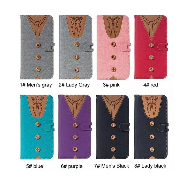 

t shirt wallet case fabric kickstand flip cover for men women bowknot tie clothes card slot csae for iphone x samsung j3 opp bag quality