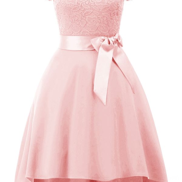 

spring/summer 2020 new high-end short-sleeved one-line collar slim stitching irregular dress spring/summer 2020 lace new high-end short-slee, Black;gray