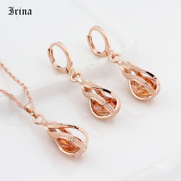 

new gift trendy 585 rose gold color long earrings set for women wedding hollow irregular cubic zircon jewelry sets, Silver