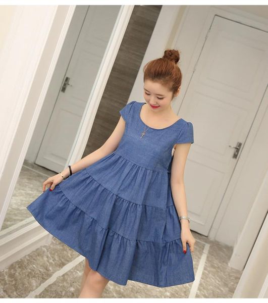 

2020 summer maternity dress woman large size blue jeans dress for pregnant woman casual pregnancy, White