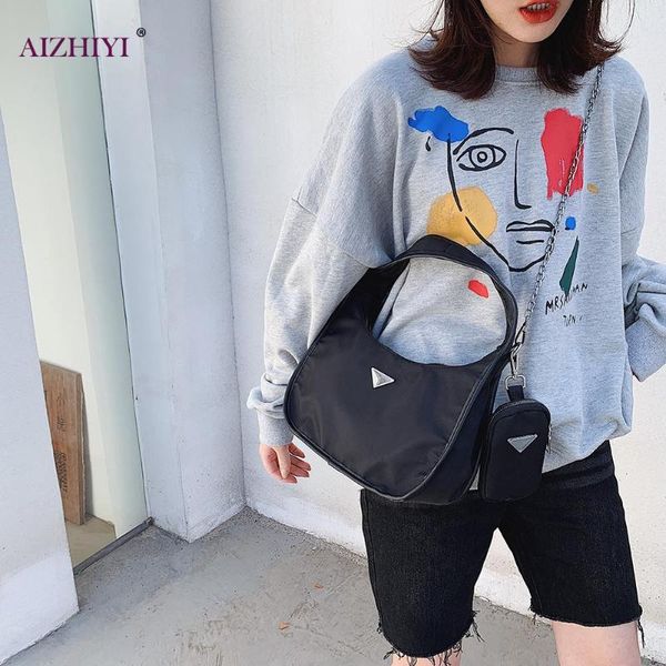 

2pcs/set simple nylon women crossbody bag causal handbags women purse designer with mini pocket female shoulder messenger bag