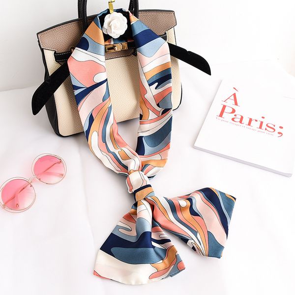 

и шелковый шарф женщин моды и стиль украшение внешнего тонкий узкий длинный шарф лента диапазон волосы связывание ремень, Blue;gray