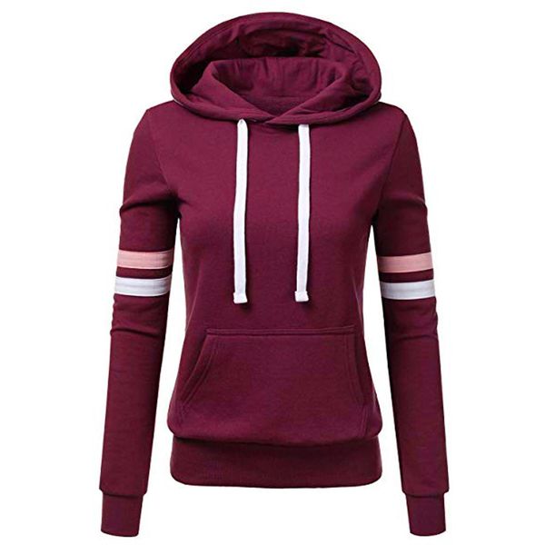 

womail hoodie sweatshirts ladies women's hoodies women stripe long sleeve blouse hooded pocket pullover shirt d300721, Black