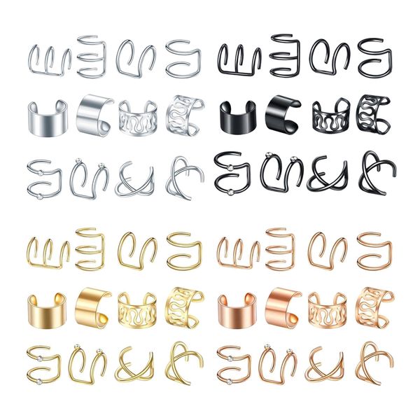 

24pairs нержавеющей стали ear cuff helix уха клип на обруча серьги unisex, Golden