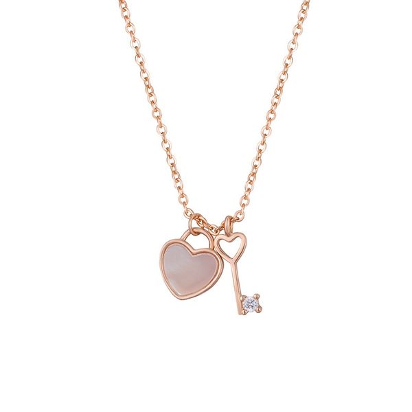 

lovely cute shell heart diamond key pendant short choker necklace for women girls rose gold silver