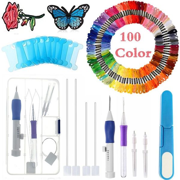 

sewing notions & tools russian embroidery imitation cola needle set stitching punch with threads for diy knitting patchwork, Black