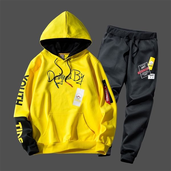 

fashion hip hop sportswear mens two piece sweatshirt + pants sweat casual youth track suit clothing men tracksuit set, Gray