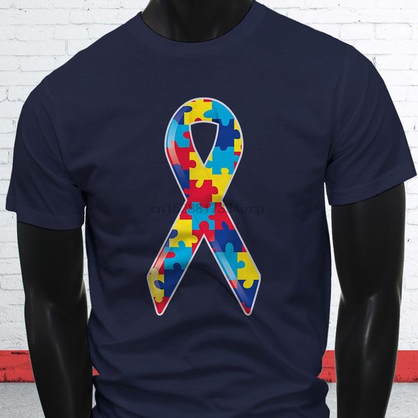 

2019 fashion summer style puzzle children love cancer chemo autism awareness ribbon mens navy t-shirt tee shirt