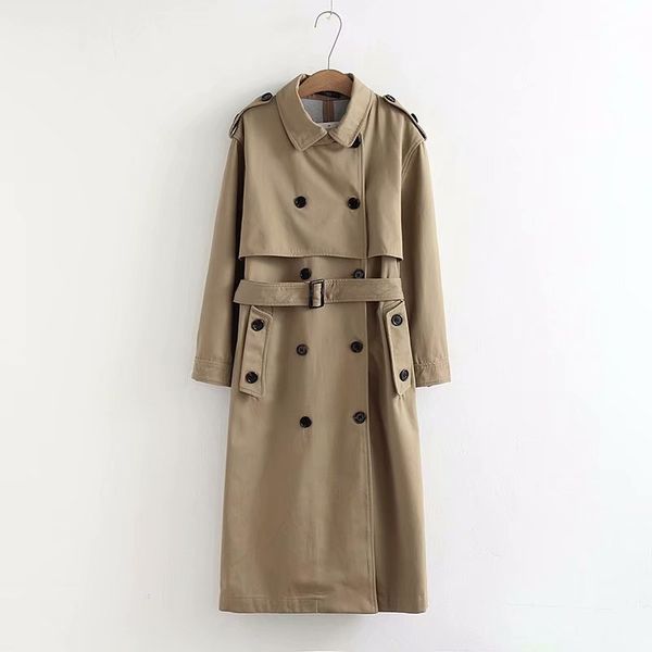 

women's windbreaker casual double breasted outcoat fashion sashes office outwear epaulet design mid-length trench coat sale z261, Tan;black