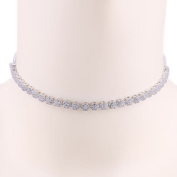 

weimanjingdian brand small flower cubic zirconia cz shining crystal tennis choker necklace adjustable, Golden;silver