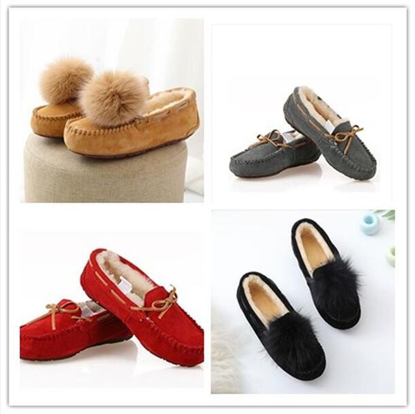 New Fashion AUS donna Stivali in cashmere basso inverno Scarpe calde Stivali a fondo piatto Vera pelle Incinta neve antiscivolo Stivali casual W Palla in peluche