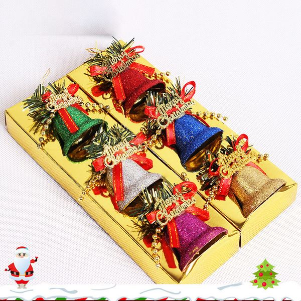 

6 pieces of christmas bell 5* 5.5cm colored powder plastic bell christmas tree accessories christmas decorations dhl freight