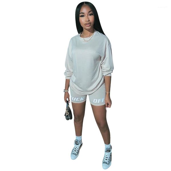

loose casual long sleeve t shirt suits fashion women tracksuits summer two piece sets letter printed, Gray