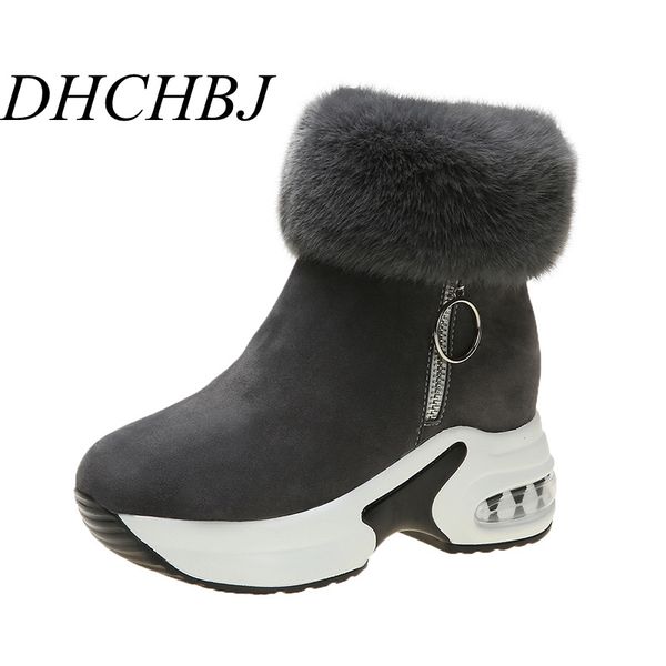 

2020 winter women ankle boots 8.5 cm heels high wedge boots warm fur platform leather sneakers cotton snow for woman, Black