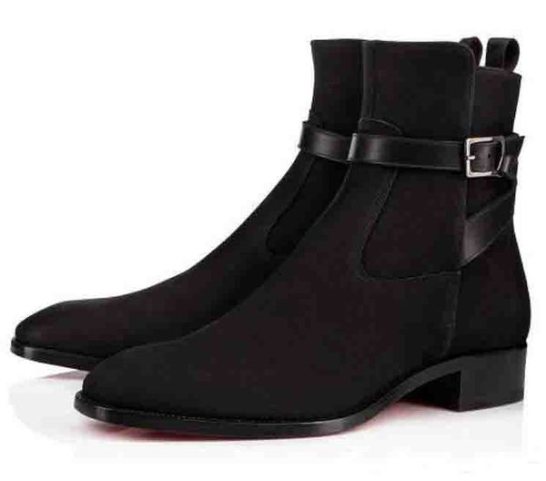 

luxury men's plain toe suede blended fabrics plain men's boots suede leather booties red bottom kicko ankle boot coffee,black