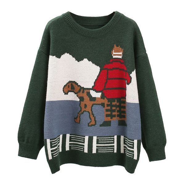 

lazy wind thickened pullover female 2020 autumn winter new web celebrity sweet little fresh cartoon pattern sweater, White;black