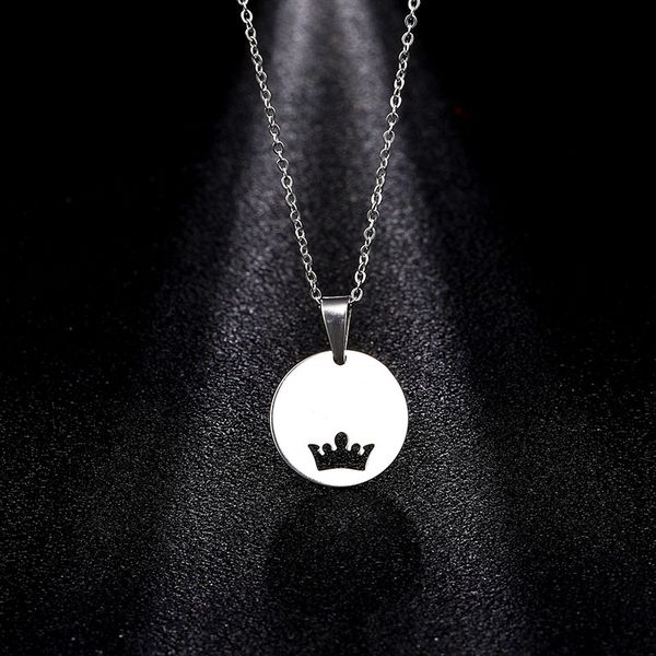 

titanium steel colorfast round brand crown necklace pendant simple fashion personality wild tide female hip hop with accessories, Silver