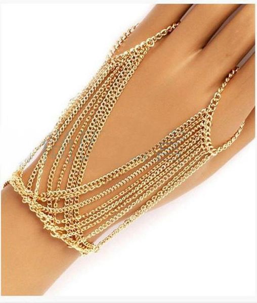 

fashion gold multilayer bracelets & bangles chain link hand harness finger bracelet jewelry for women brazaletes pulseras mujer, Black