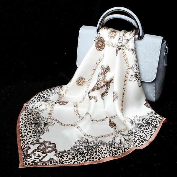 

scarves 100% silk scarf women stylish small bandana shiny kerchief fashion leopard print headband turban 20.8 inches / 53x53cm, Blue;gray