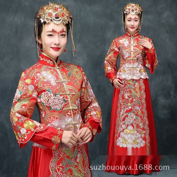 

xiuhe bridal gown red chinese toast clothing summer wedding cheongsam xiuhefu dragon formal dress dress dressand phoenix gown y0u6o, Black;gray