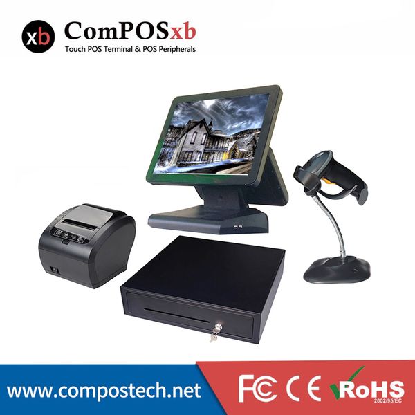 

professional cash register 15 inch capacitive touch screen system with cash drawer/80mm printer/ scanner for supermarket