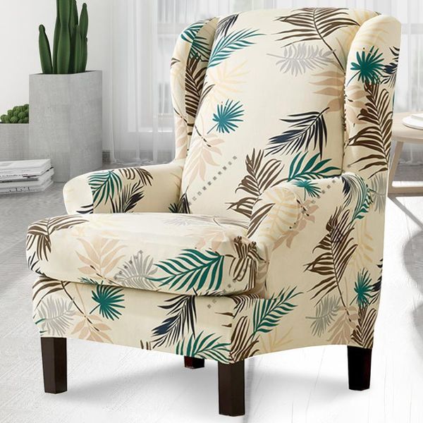 

2pcs/set replacement furniture protective cover armchair soft wing chair slipcover leaves printed removable elastic wingback