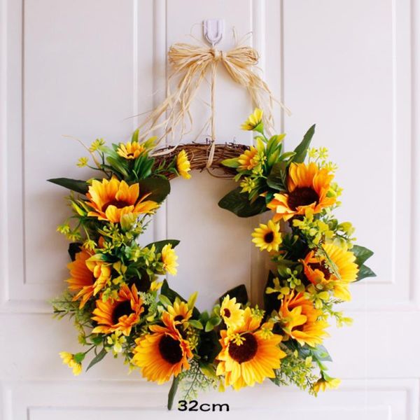 

realistic simulation rattan sunflower wreath door flower wreath for wedding party home decor