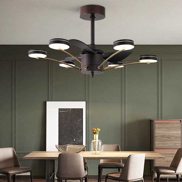 

electric fans modern simple fan lamp 33-inch remote control mute led creative room crystal glass