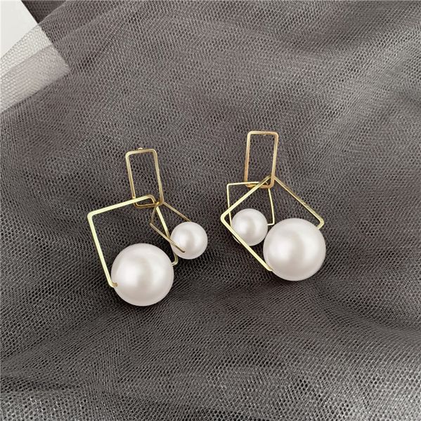 

925 sterling silver korean temperament pearl hollowed-out geometric drop dangle earrings for women wedding elegant jewelry