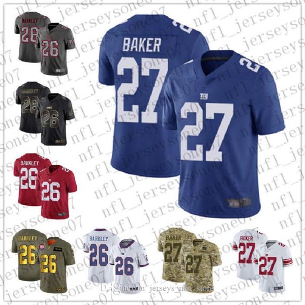 

2020 Custom Mens new york giants 26 Saquon Barkley 27 Deandre Baker Blue Stitched Football 100th Season Vapor Limited Jersey
