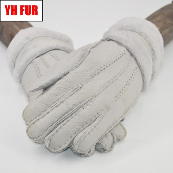 

2020 women new designer real sheepskin leather wool fur gloves lovely girls sheepskin leather very warm winter gloves mittens, Blue;gray